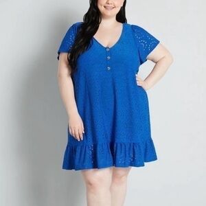 𝅺NWT Modcloth Light Shining Through Blue Baby Doll Dress Size L